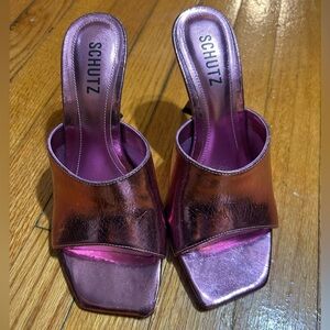 Schutz Natti Sto Rosa Metallic Candy Heel Sandal Sz 7 Evening Party Formal